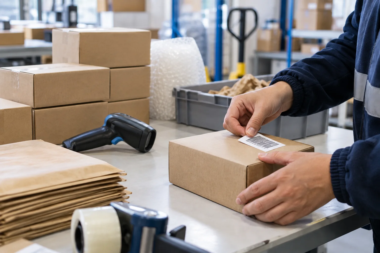 Applying barcode labels while preparing goods for FBA